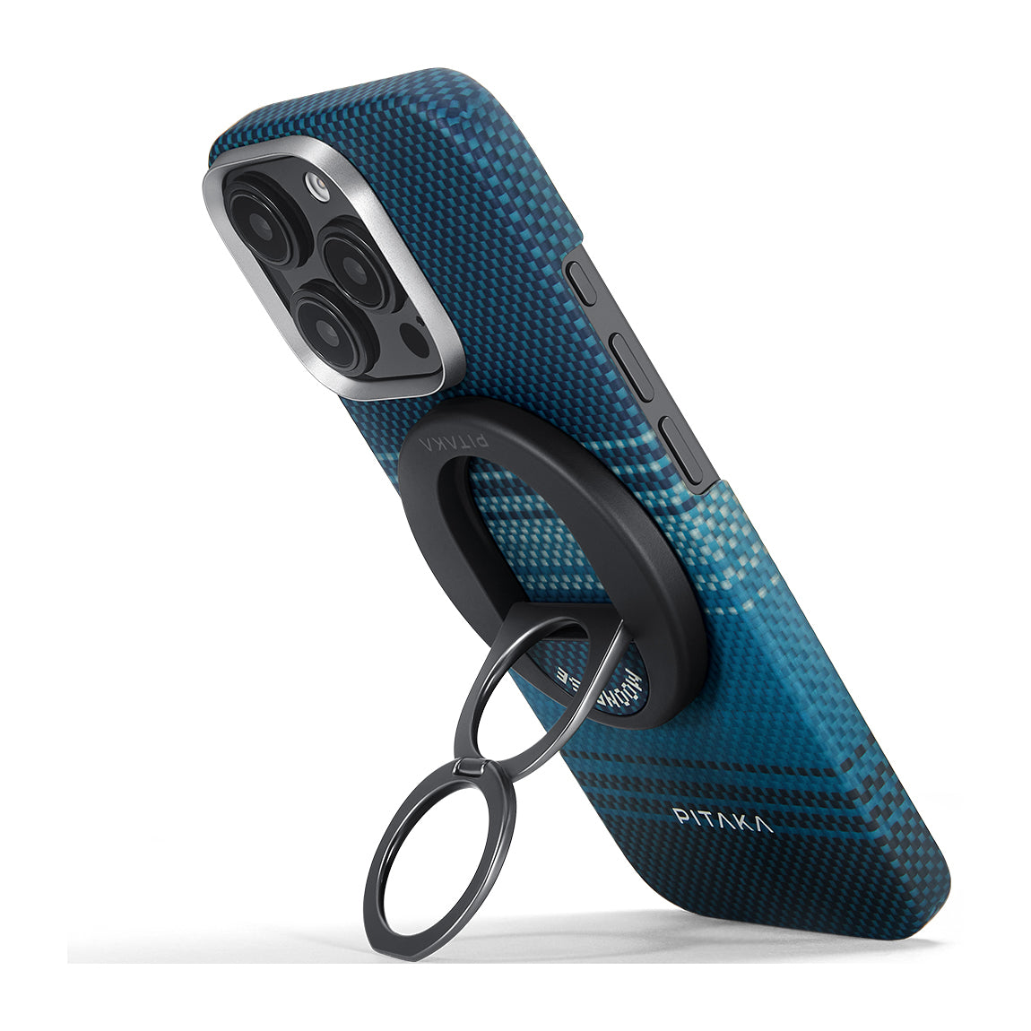 Pitaka Aramid Fiber Sunset Moonrise Serisi Moonrise MagEZ Grip 3 Magnetik Ring Stand Telefon Tutucu Mavi