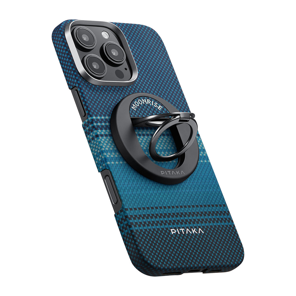 Pitaka Aramid Fiber Sunset Moonrise Serisi Moonrise MagEZ Grip 3 Magnetik Ring Stand Telefon Tutucu Mavi