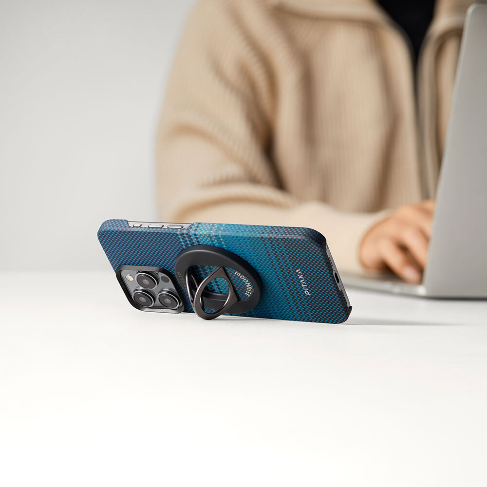 Pitaka Aramid Fiber Sunset Moonrise Serisi Moonrise MagEZ Grip 3 Magnetik Ring Stand Telefon Tutucu Mavi