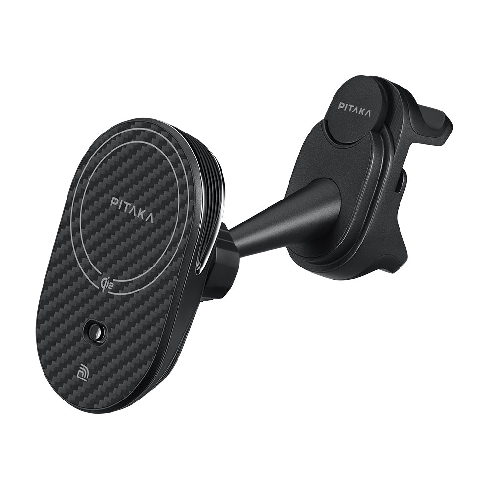 Pitaka MagEZ Pro 2 M-safe Şarj Özellikli Qi2 Aramid Fiber Araç Telefon Tutucu Siyah