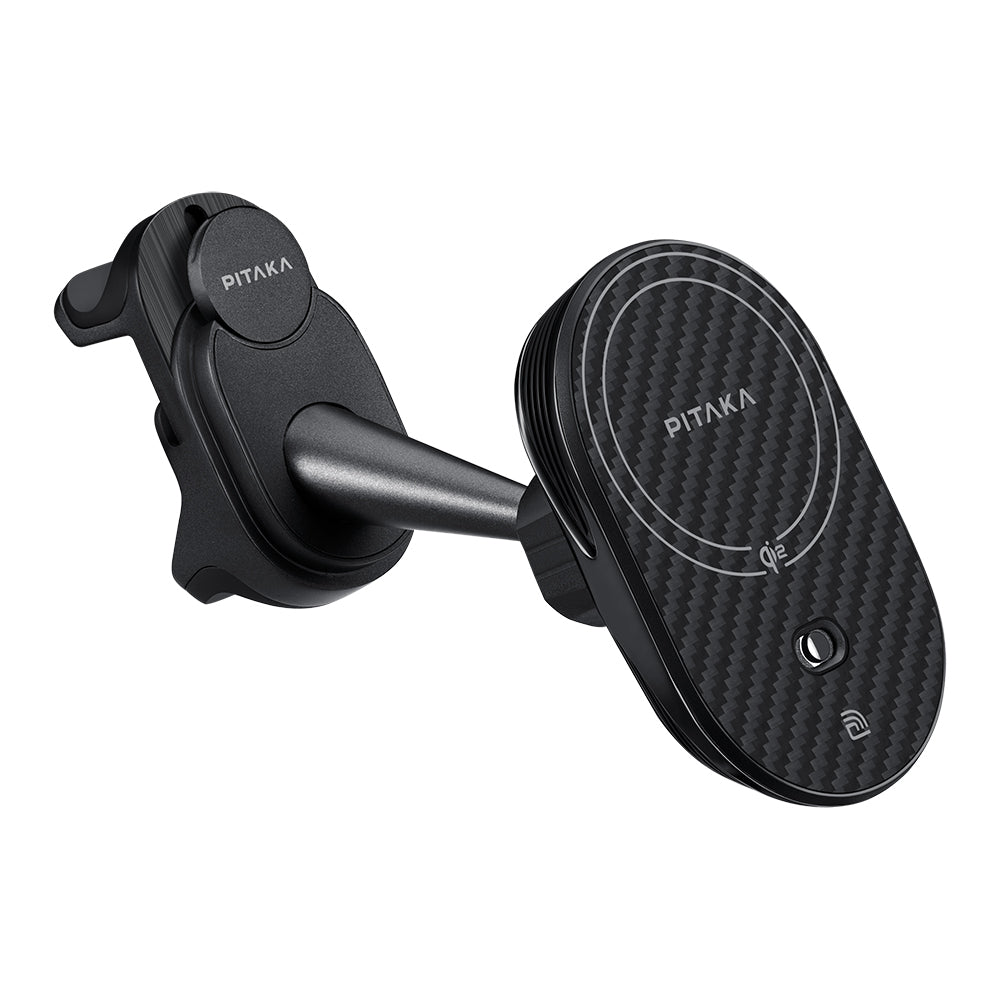 Pitaka MagEZ Pro 2 M-safe Şarj Özellikli Qi2 Aramid Fiber Araç Telefon Tutucu Siyah