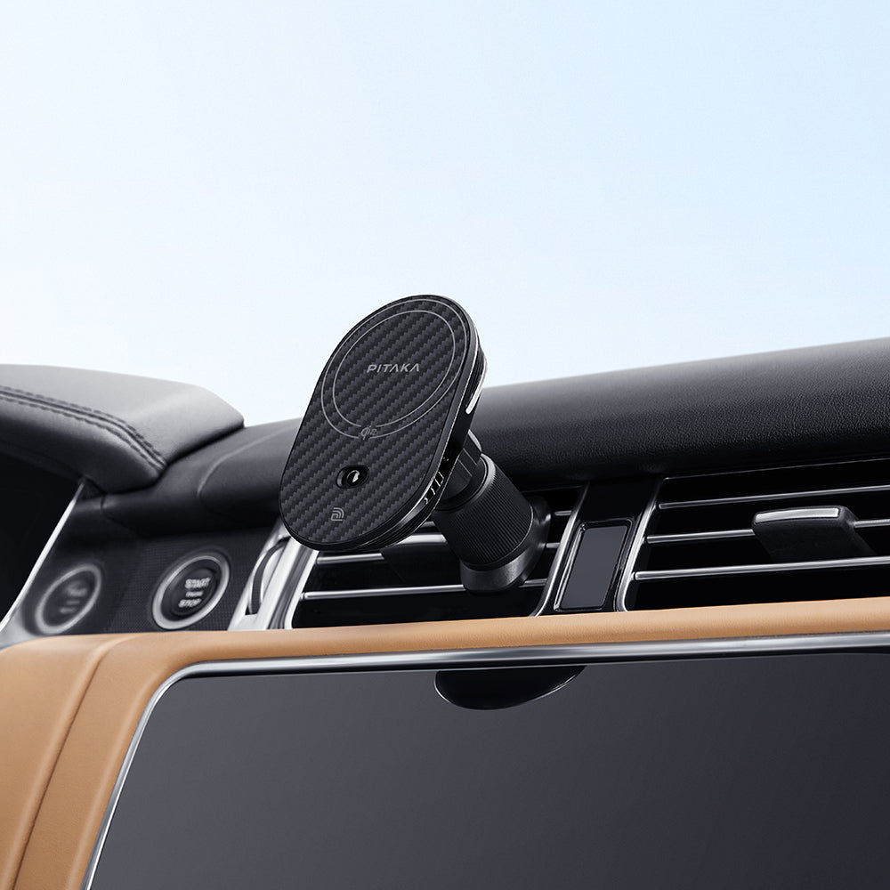 Pitaka MagEZ Pro 2 M-safe Şarj Özellikli Qi2 Aramid Fiber Araç Telefon Tutucu Siyah