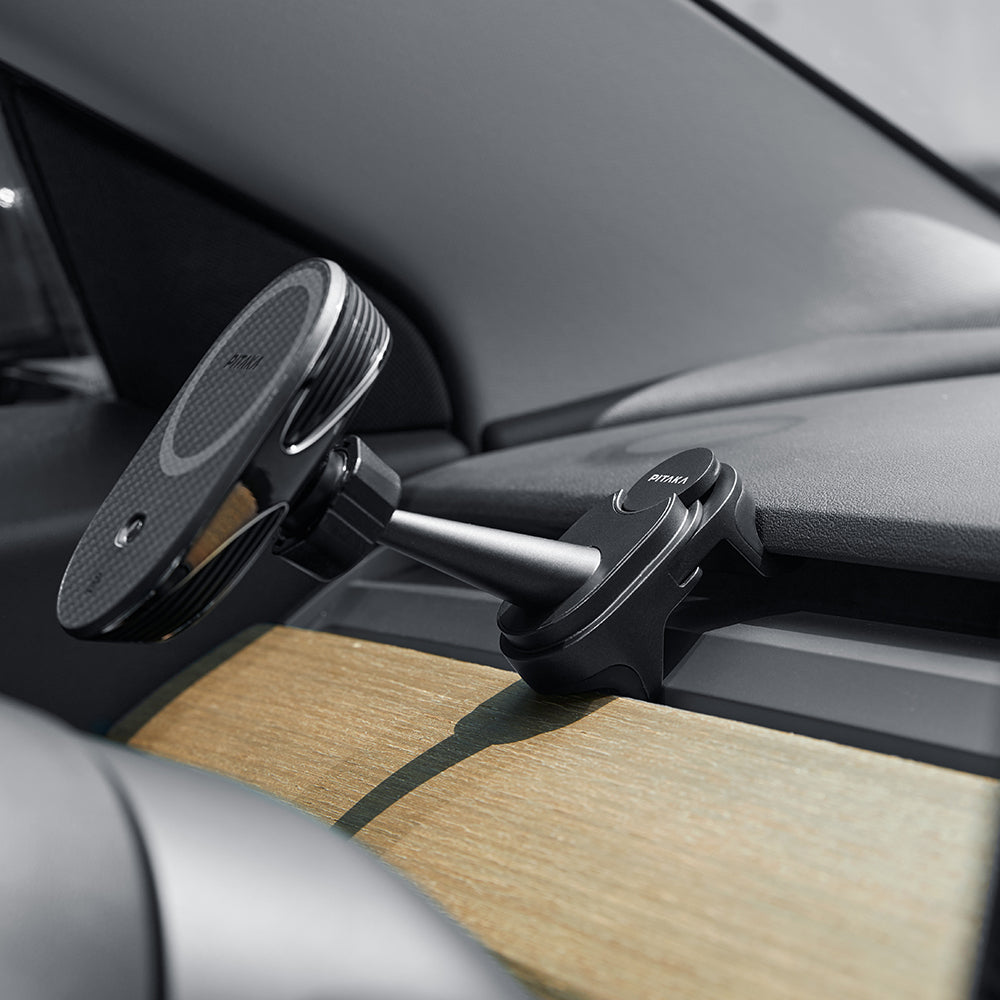 Pitaka MagEZ Pro 2 M-safe Şarj Özellikli Qi2 Tesla Model Y ve Model 3 Uyumlu Aramid Fiber Araç Telefon Tutucu Siyah