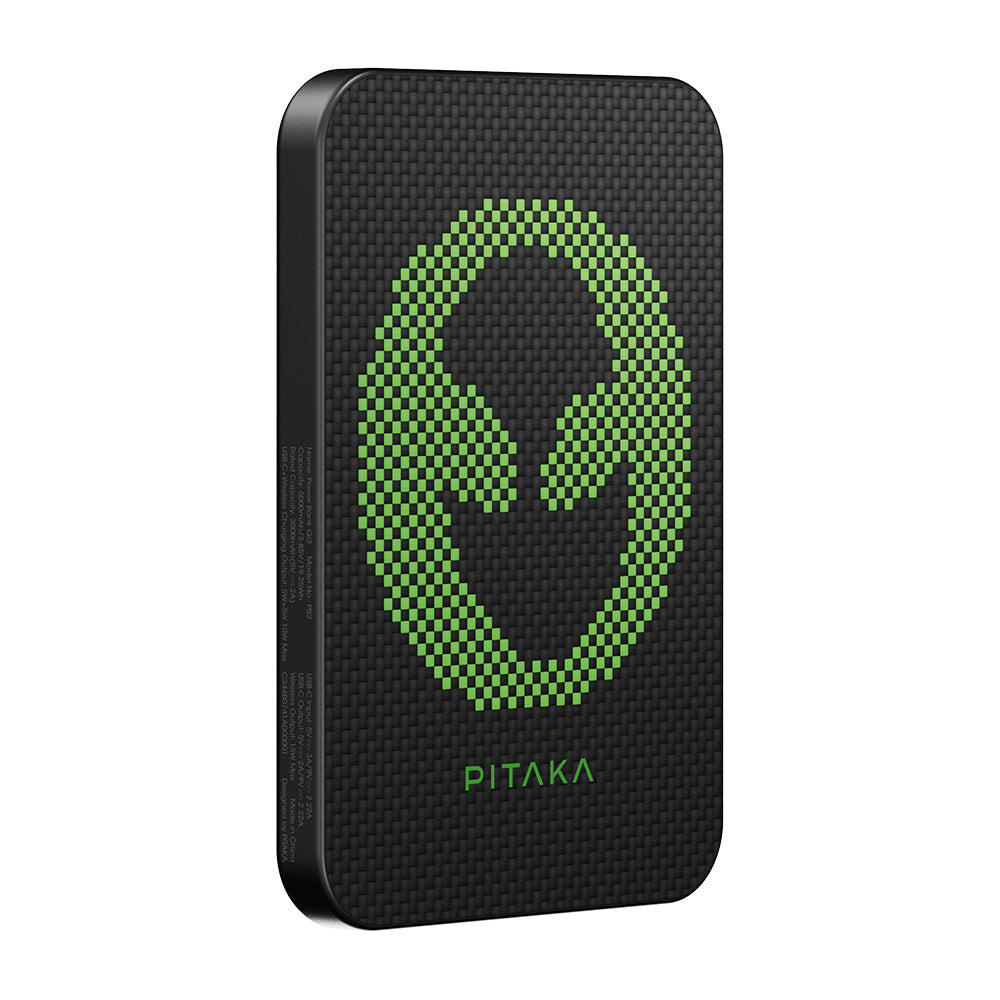 Pitaka Tactile Woven Qi2 Şarj Teknolojili Aramid Fiber M-Safe Powerbank 15W 5000mAh Siyah-Yeşil