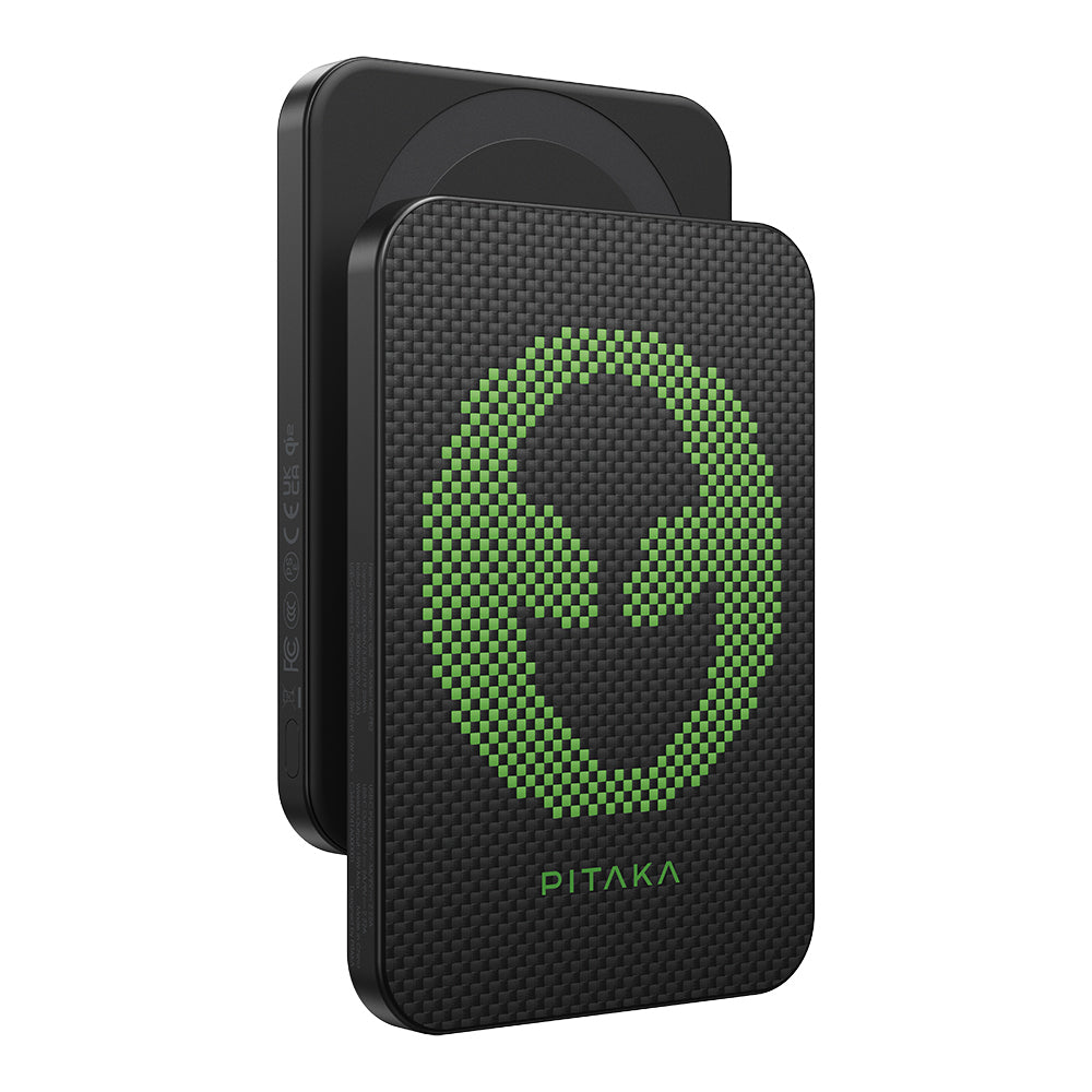 Pitaka Tactile Woven Qi2 Şarj Teknolojili Aramid Fiber M-Safe Powerbank 15W 5000mAh Siyah-Yeşil