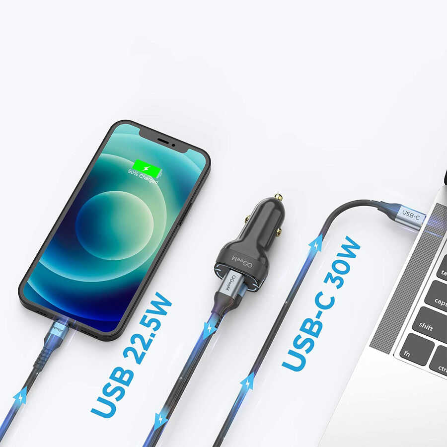 Qgeem QG-CHAP03 Usb - PD 52.5W Araç Şarj Aleti Siyah
