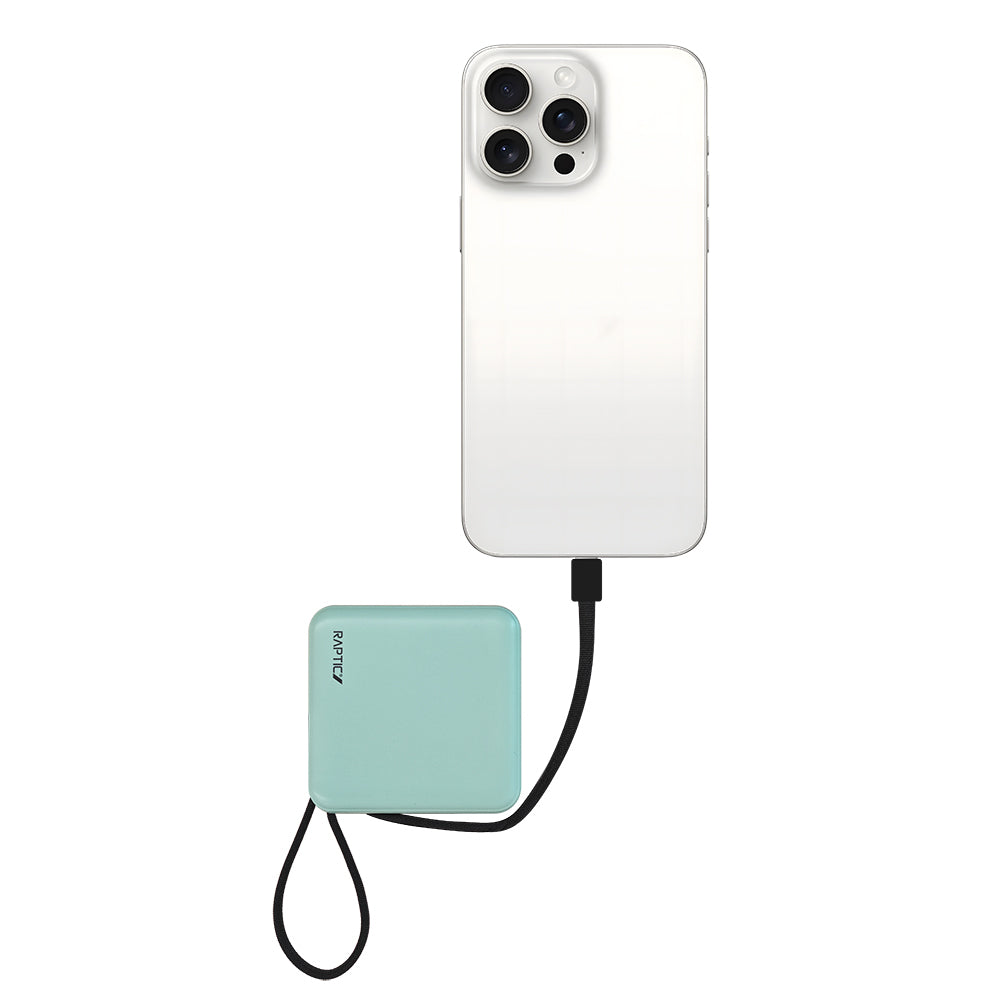 Raptic Lightning ve Type-C Kablolu Dijital LED Göstergeli Askılı Powerbank 5000mAh Kompakt ve Taşınabilir Tasarım Yeşil