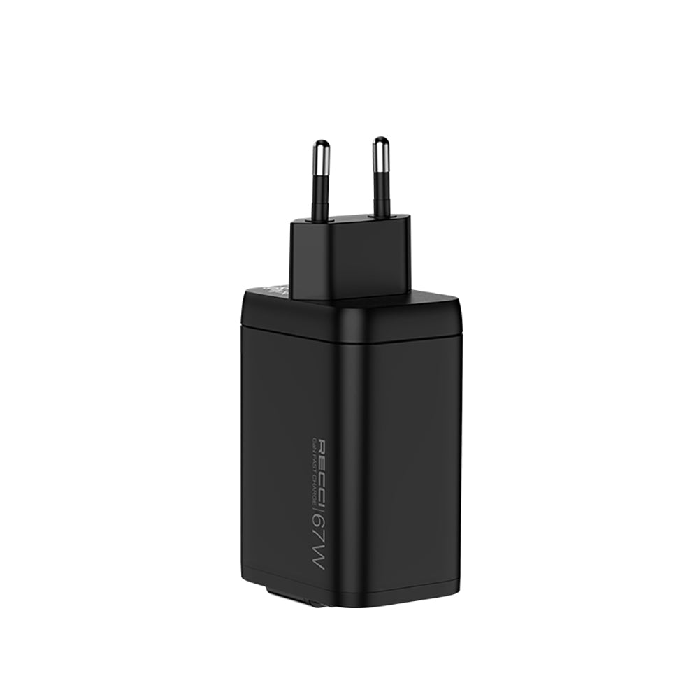 Recci RC103E GaN Teknolojili Hızlı Şarj Başlığı USB-A to Type-C PD 67W Type-C Kablolu Şarj Seti Siyah