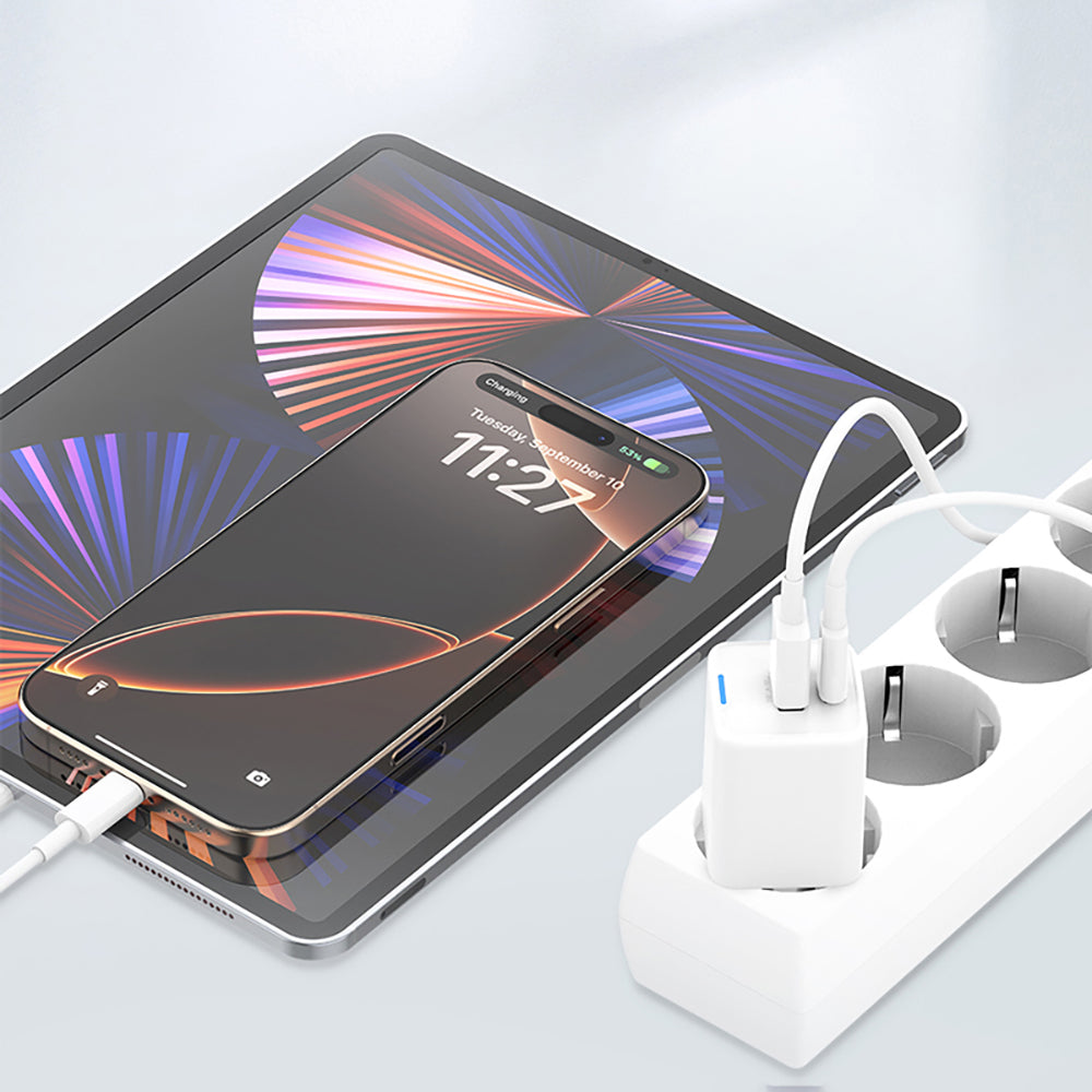 Recci RC107E Type-C PD & USB-A GaN Teknolojili Hızlı Şarj Başlığı 30W Beyaz