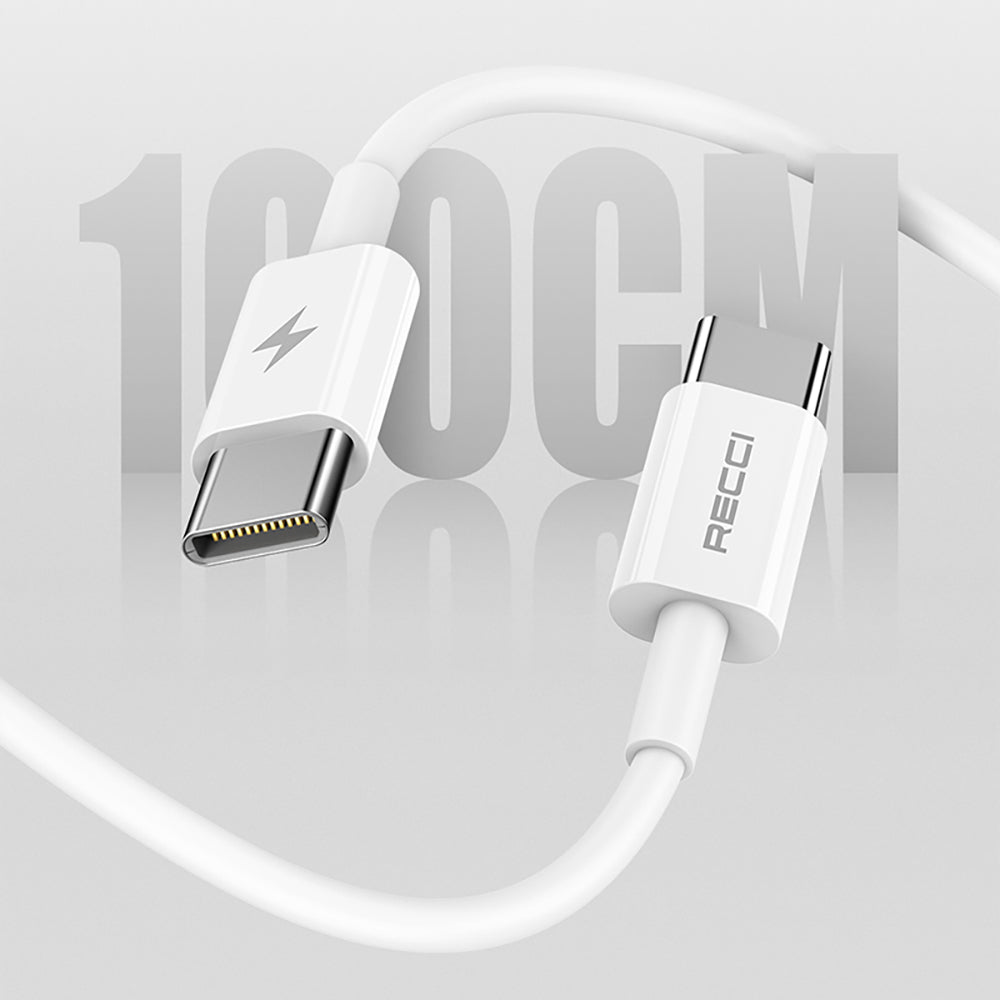 Recci RC108E GaN Teknolojili Hızlı Şarj Başlığı Type-C to Type-C PD 45W Kablolu Şarj Seti Beyaz