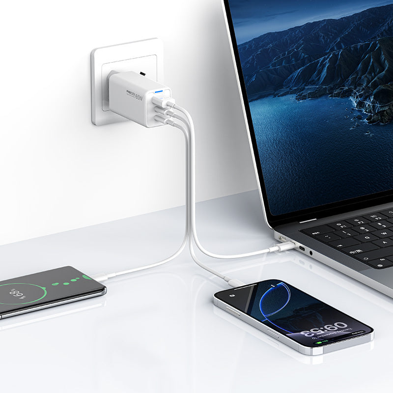 Recci RC109E Type-C PD & USB-A GaN Teknolojili Hızlı Şarj Başlığı 65W Beyaz