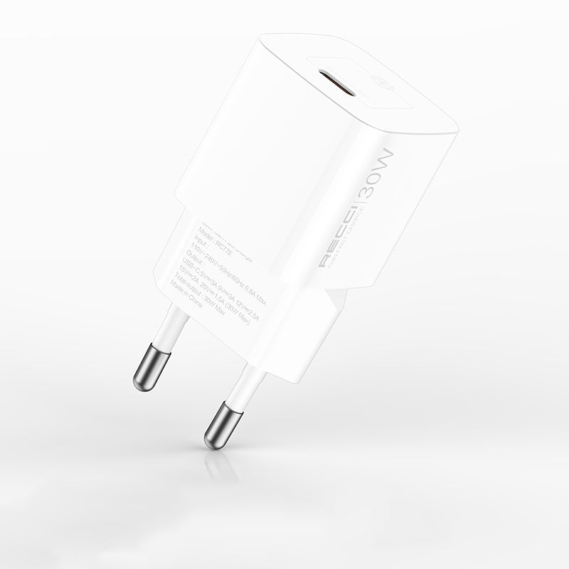 Recci RC77E GaN Teknolojili Hızlı Şarj Başlığı Type-C to Type-C PD 30W Kablolu Şarj Seti Beyaz