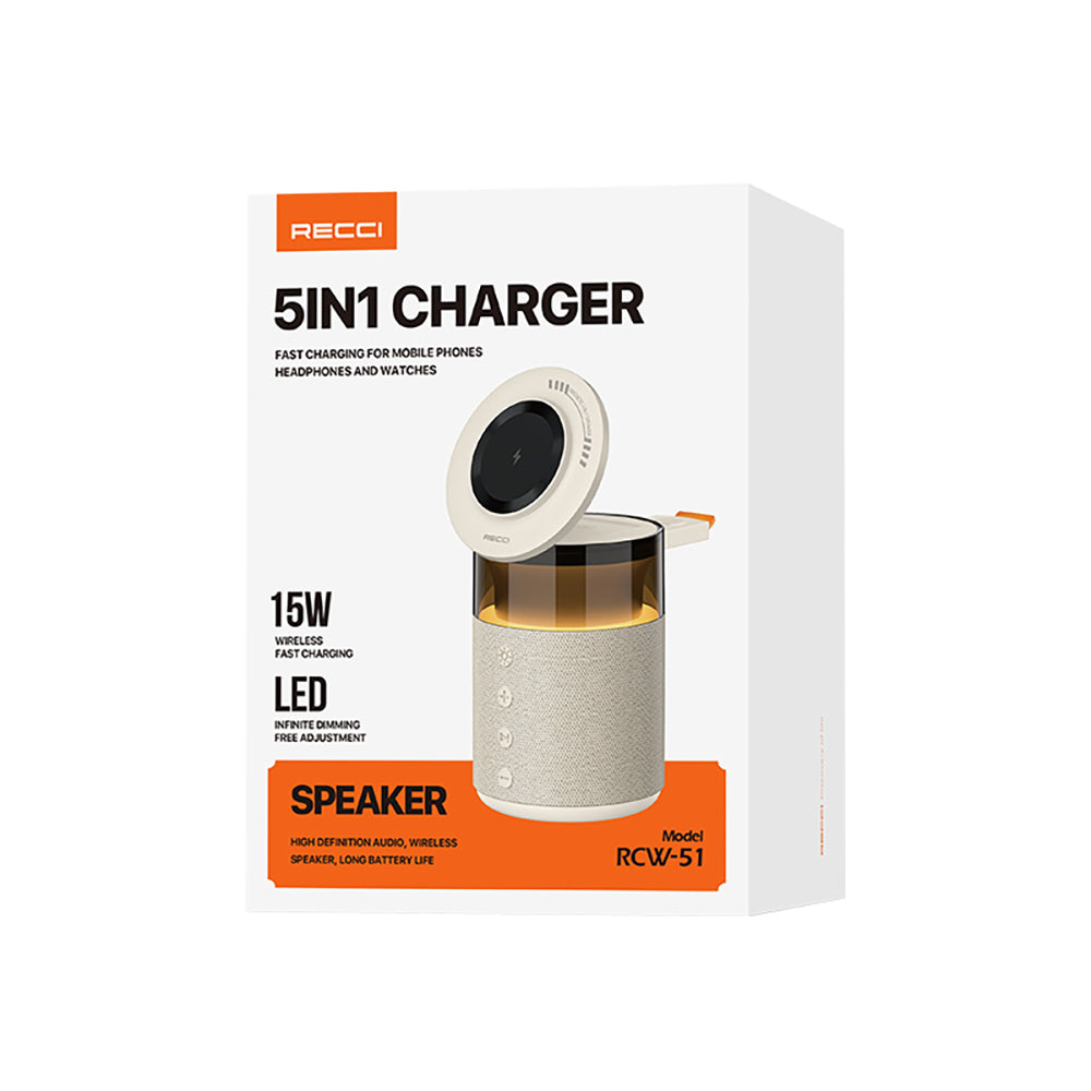 Recci RCW-51 Kablosuz Şarj Standı Ambiyans Işıklı Bluetooth Speaker Hoparlör Özellikli Siyah