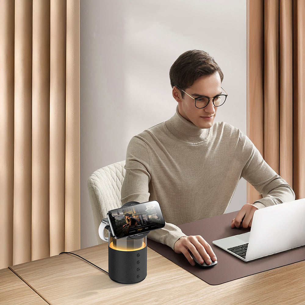 Recci RCW-51 Kablosuz Şarj Standı Ambiyans Işıklı Bluetooth Speaker Hoparlör Özellikli Beyaz