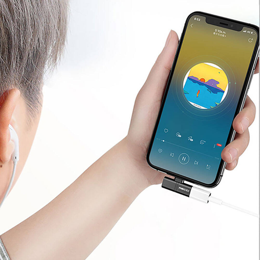 Recci RDS-A05 Lightning 2in1 Şarj ve Ses Adaptörü Siyah