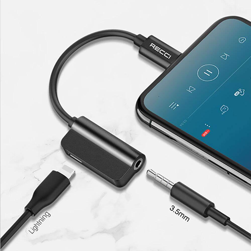 Recci RDS-A06 Lightning 2in1 Şarj ve Ses Adaptörü Siyah