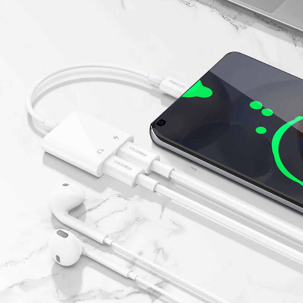 Recci RDS-A09 Type-C PD3.0 2in1 Şarj ve Ses Adaptörü Beyaz