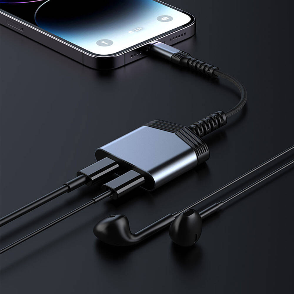 Recci RDS-A18 Lightning 2in1 Şarj ve Ses Adaptörü Gri