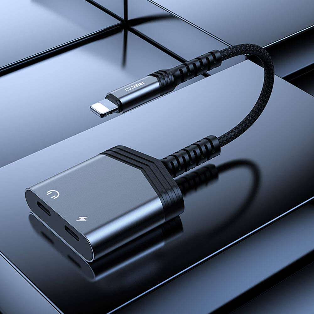 Recci RDS-A18 Lightning 2in1 Şarj ve Ses Adaptörü Gri