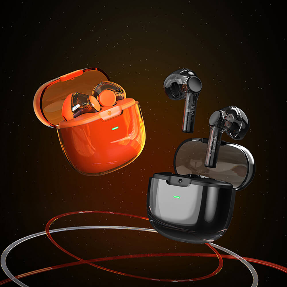 Recci REP-W50 Şeffaf Tasarım Hi-Fi Ses Kaliteli Bluetooth v5.3 Amber Serisi Kulak İçi Kulaklık Turuncu