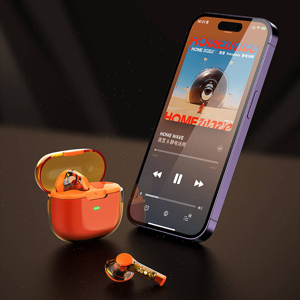 Recci REP-W50 Şeffaf Tasarım Hi-Fi Ses Kaliteli Bluetooth v5.3 Amber Serisi Kulak İçi Kulaklık Siyah