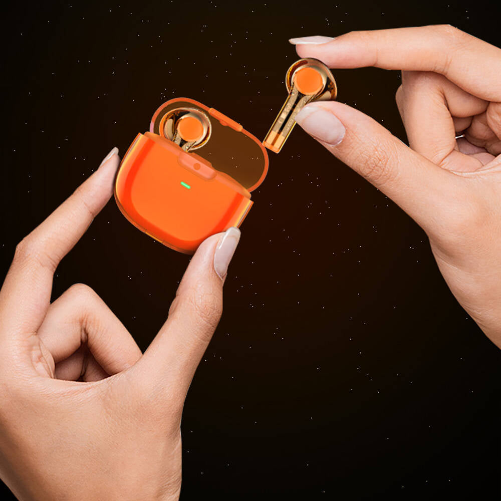 Recci REP-W50 Şeffaf Tasarım Hi-Fi Ses Kaliteli Bluetooth v5.3 Amber Serisi Kulak İçi Kulaklık Siyah