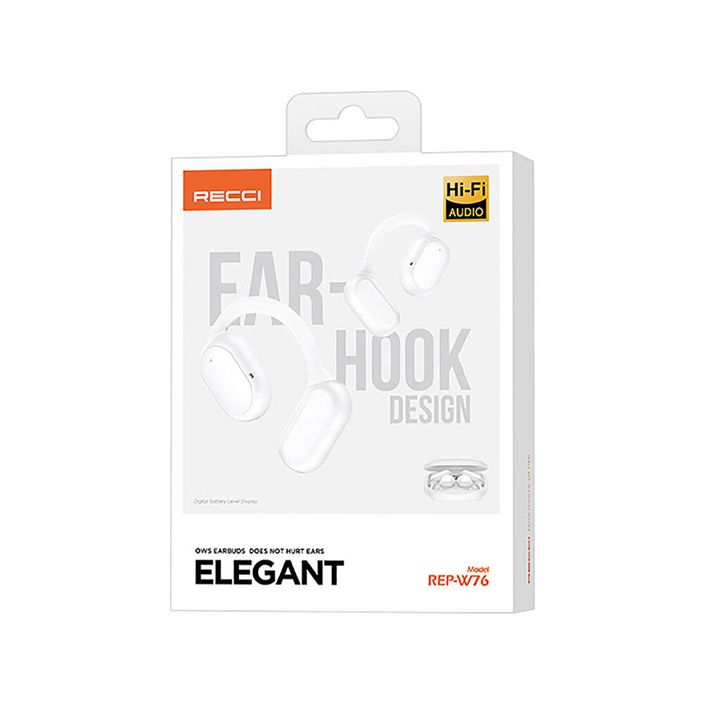 Recci REP-W76 OWS Wireless Hi-Fi Ses Kaliteli Dijital Led Göstergeli Bluetooth v5.3 Elegant Serisi Kulak İçi Kulaklık Beyaz