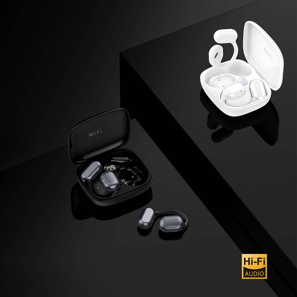 Recci REP-W76 OWS Wireless Hi-Fi Ses Kaliteli Dijital Led Göstergeli Bluetooth v5.3 Elegant Serisi Kulak İçi Kulaklık Siyah