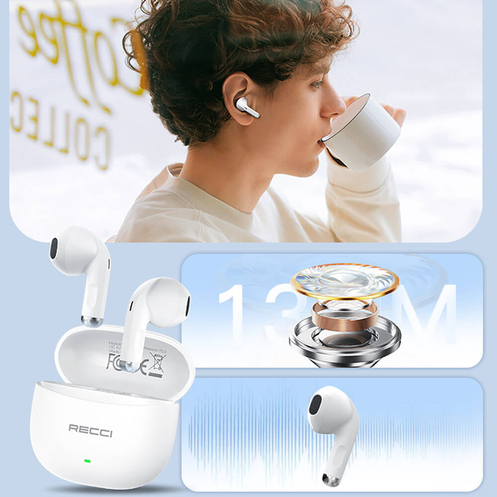 Recci REP-W81 Melody Serisi Hi-Fi Ses Kaliteli TWS Kulak İçi Bluetooth v5.3 Kulaklık Beyaz