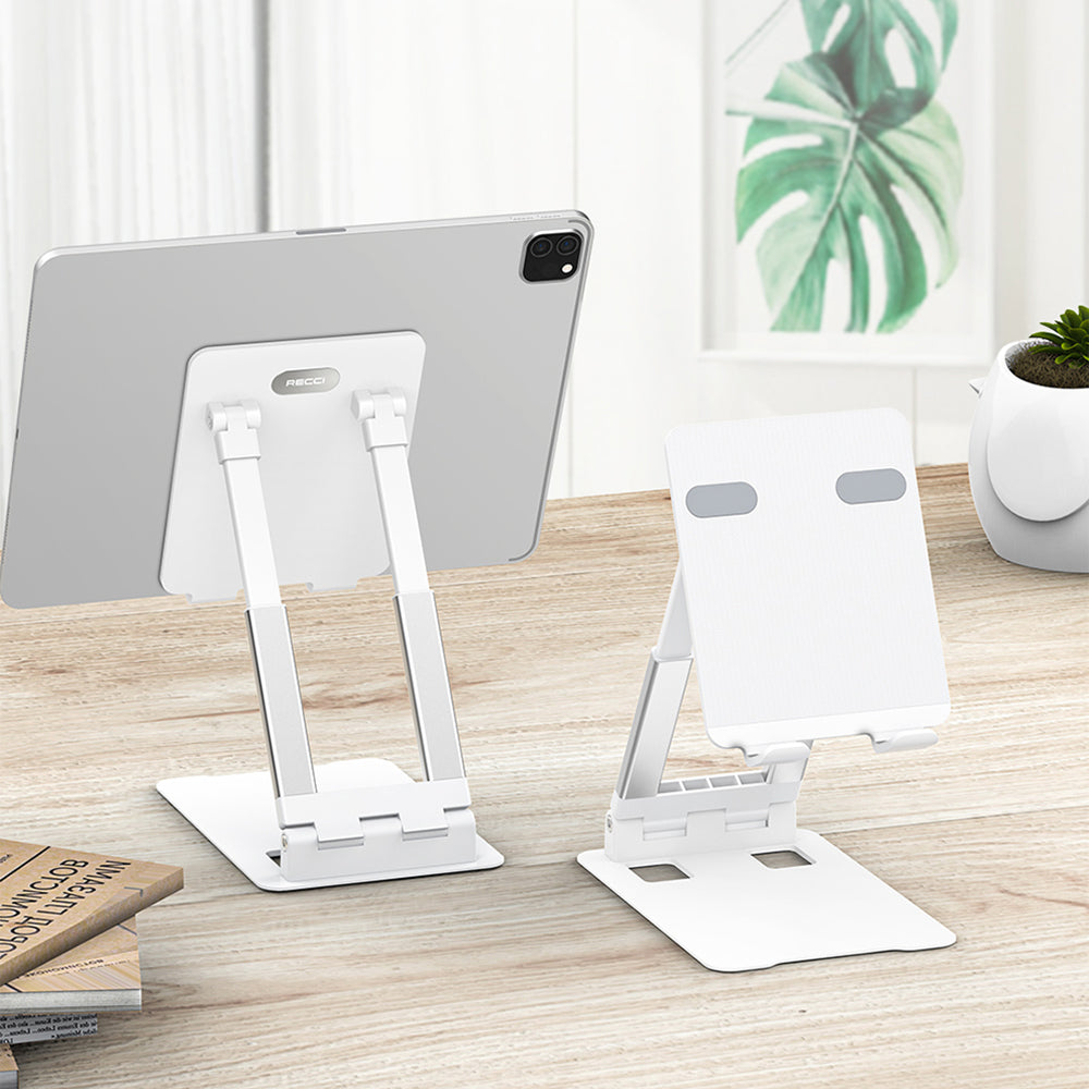 Recci RHO-M08 Ayarlanabilir Katlanabilir 90 Derece Dönebilen Telefon ve Tablet Standı Beyaz
