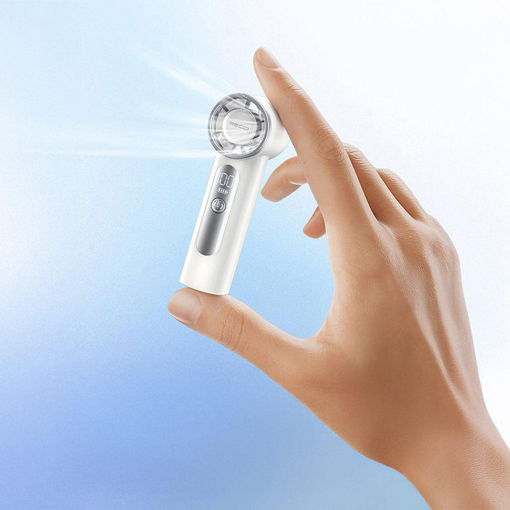 Recci RLS-F07 Dijital LED Göstergeli 6 Kademeli Mini Soğutucu El Fanı Beyaz