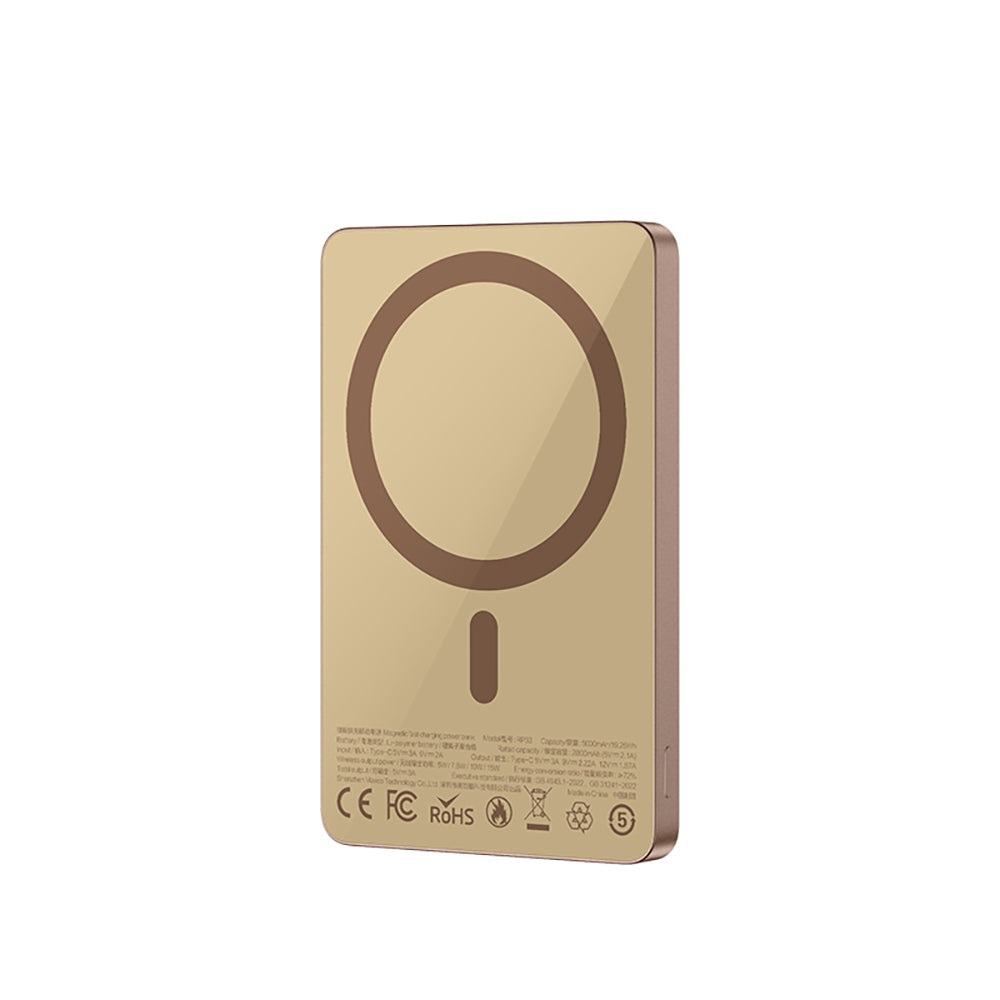 Recci RP33 PD 20W Ultra İnce Led Göstergeli Hızlı Şarj Özellikli Wireless Powerbank 15W 5000mAh Gold