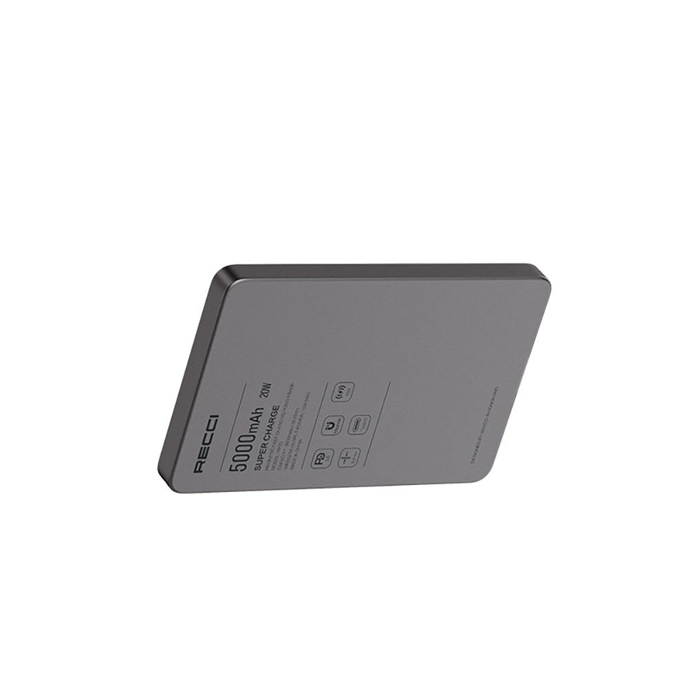 Recci RP33 PD 20W Ultra İnce Led Göstergeli Hızlı Şarj Özellikli Wireless Powerbank 15W 5000mAh Gold