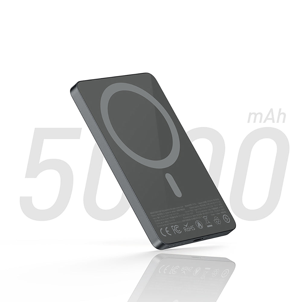 Recci RP33 PD 20W Ultra İnce Led Göstergeli Hızlı Şarj Özellikli Wireless Powerbank 15W 5000mAh Gri