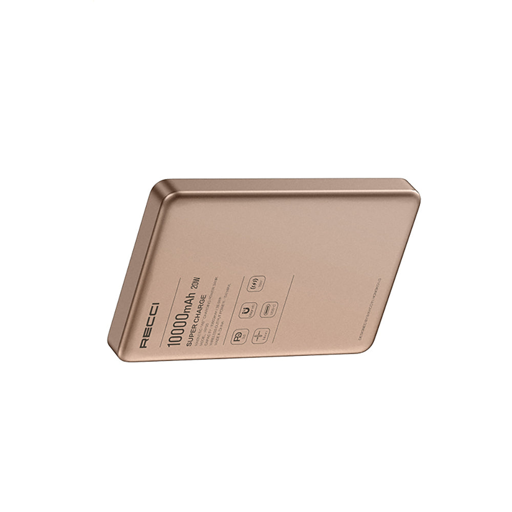 Recci RP35 PD 20W Led Göstergeli Hızlı Şarj Özellikli Wireless Powerbank 15W 10000mAh Gold
