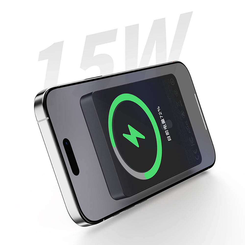 Recci RP35 PD 20W Led Göstergeli Hızlı Şarj Özellikli Wireless Powerbank 15W 10000mAh Gri