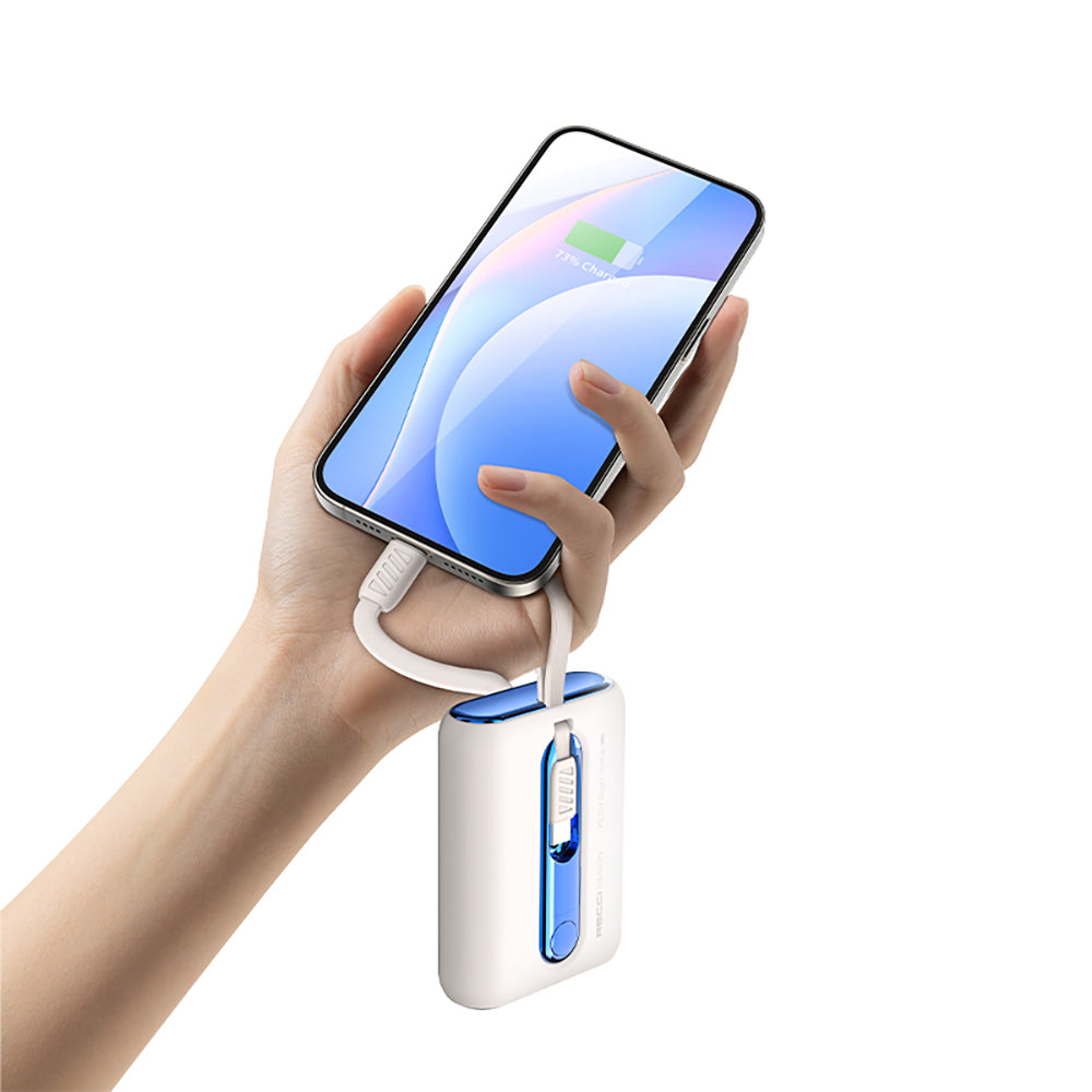 Recci RPB-P12C PD 20W Askı İpli Hızlı Şarj Özellikli Type-C Kablolu Powerbank 22.5W 10.000mAh Mavi