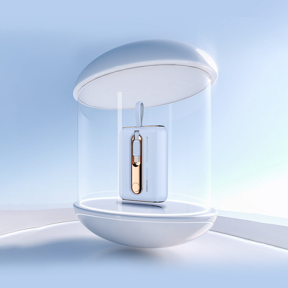 Recci RPB-P12C PD 20W Askı İpli Hızlı Şarj Özellikli Type-C Kablolu Powerbank 22.5W 9000mAh Beyaz