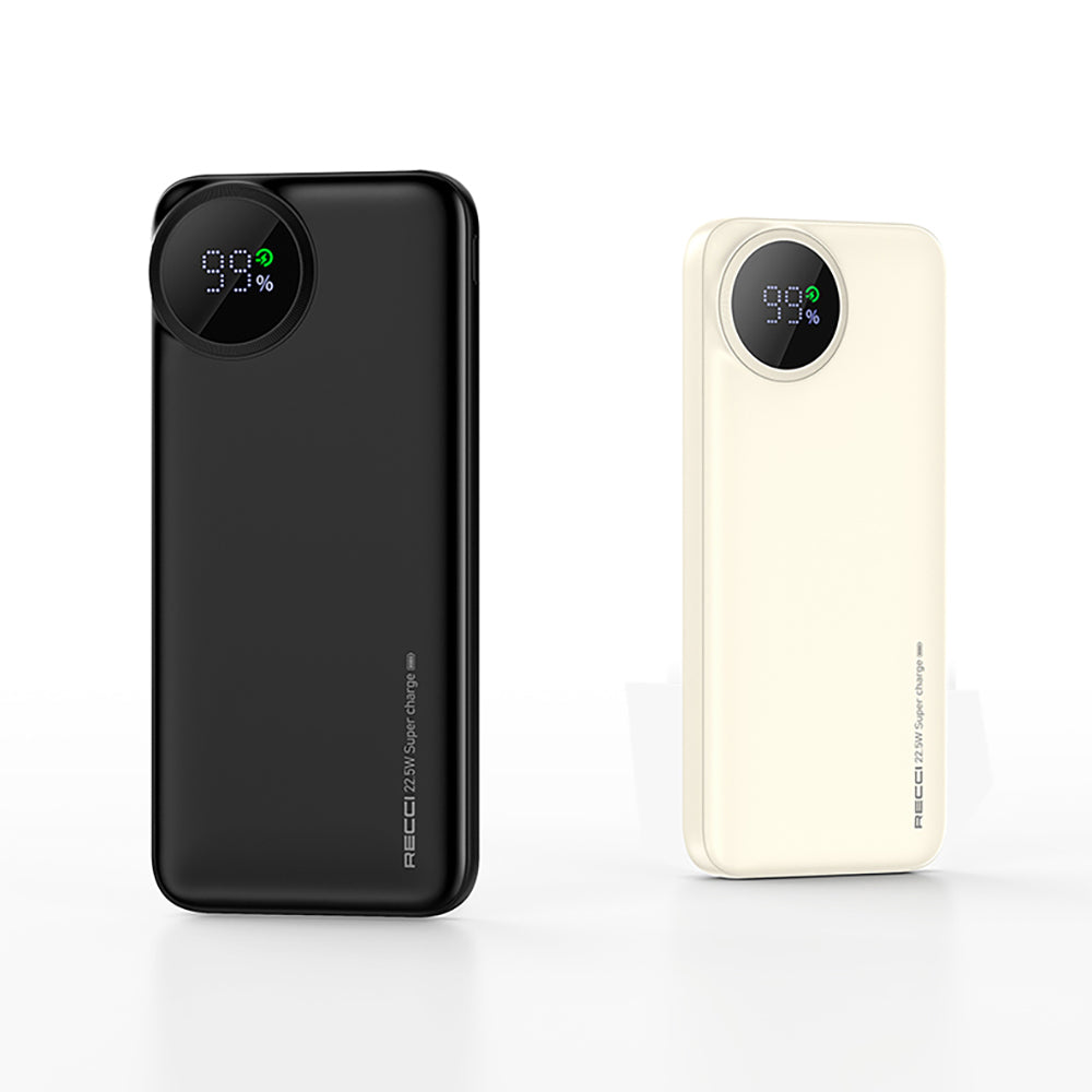 Recci RPB-P48 PD 20W Dijital LED Göstergeli Hızlı Şarj Özellikli Taşınabilir Powerbank 22.5W 10000mAh Siyah