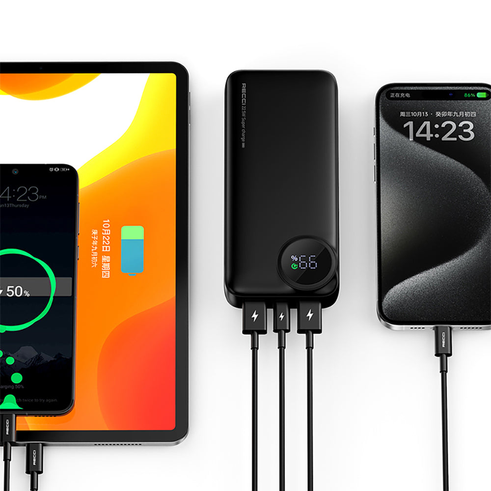 Recci RPB-P48 PD 20W Dijital LED Göstergeli Hızlı Şarj Özellikli Taşınabilir Powerbank 22.5W 10000mAh Krem