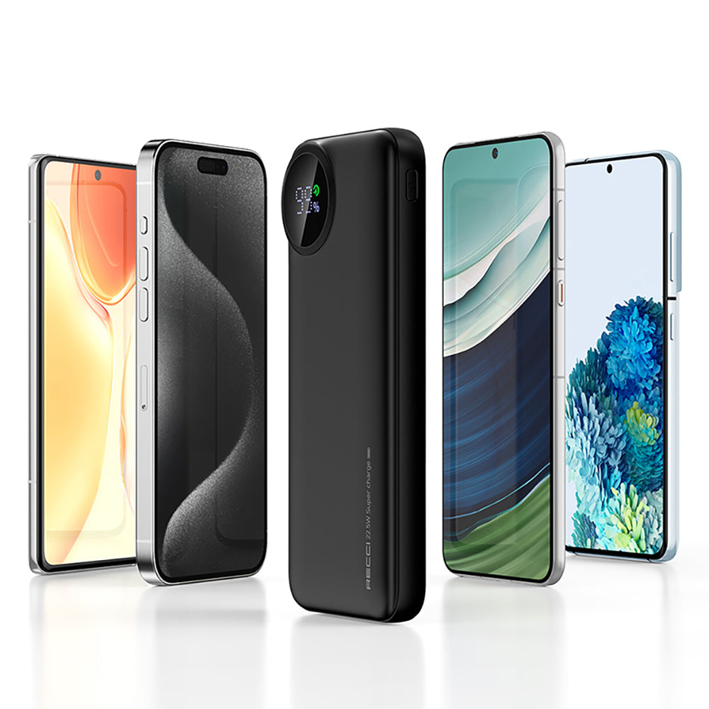 Recci RPB-P48 PD 20W Dijital LED Göstergeli Hızlı Şarj Özellikli Taşınabilir Powerbank 22.5W 10000mAh Krem