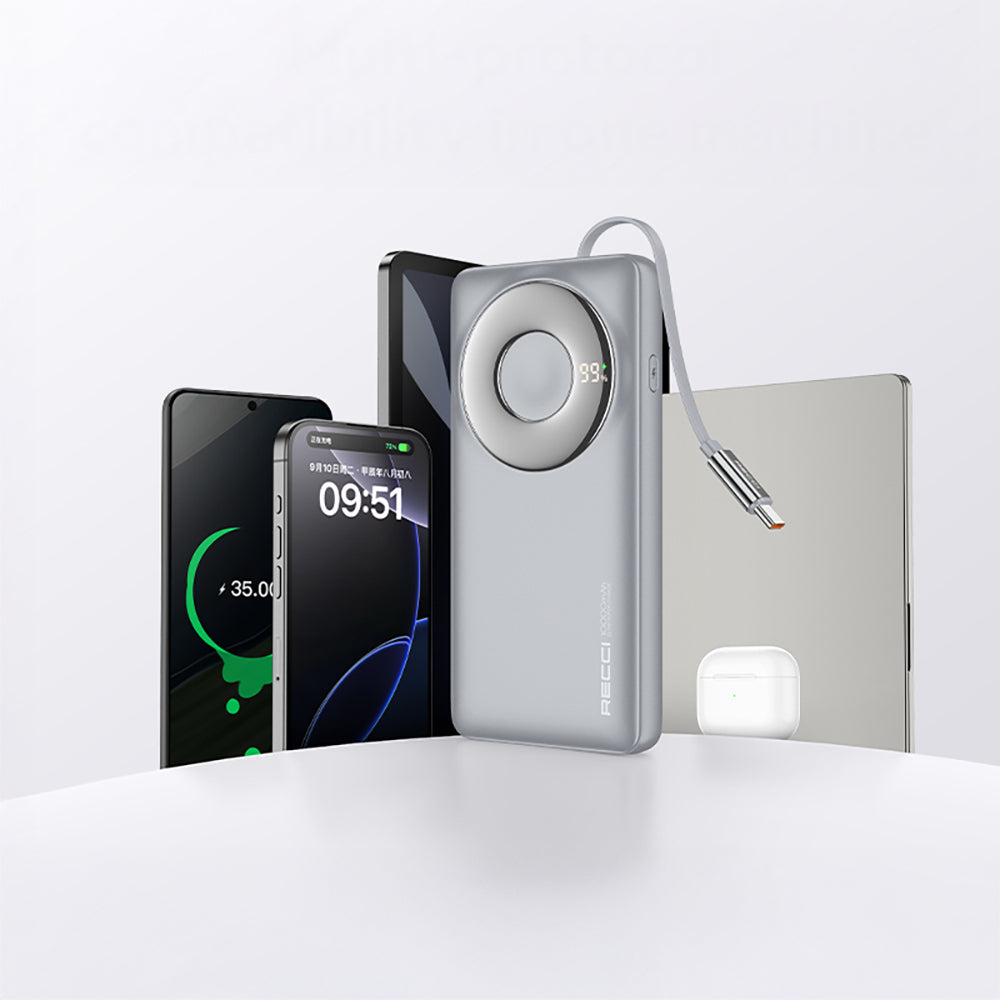 Recci RPB-P58 PD Hızlı Şarj Özellikli Type-C Kablolu Powerbank 22.5W 10.000mAh Siyah