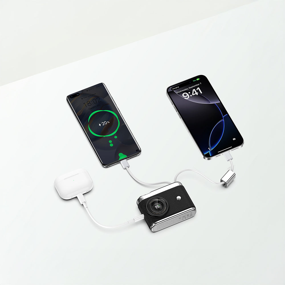 Recci RPB-P66 PD 20W Hızlı Şarj Özellikli Type-C & lightning Kablolu Powerbank 22.5W 10.000mAh Siyah