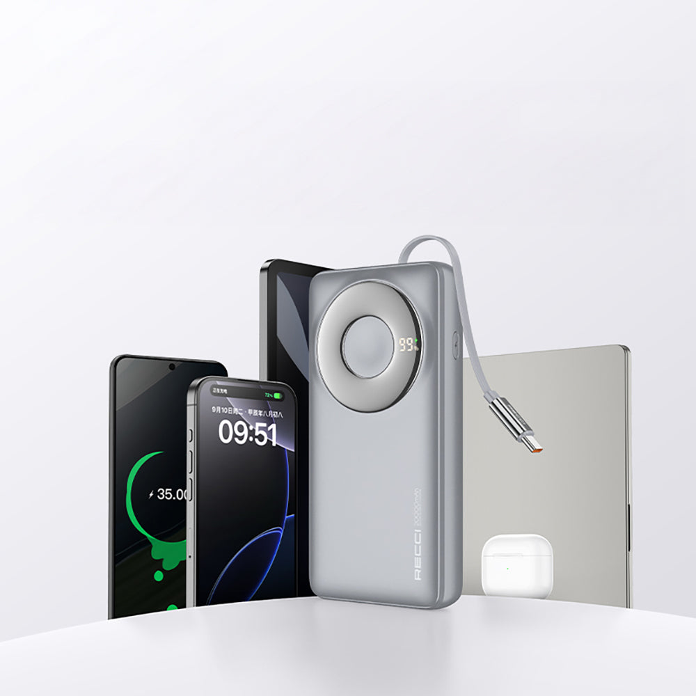 Recci RPB-P72 Hızlı Şarj Özellikli Type-C Kablolu Powerbank 65W 20.000mAh Siyah