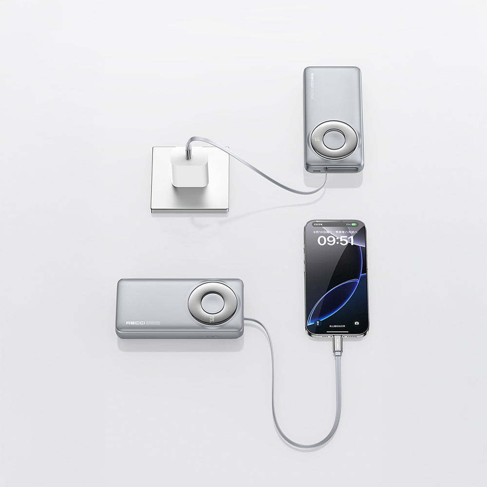 Recci RPB-P72 Hızlı Şarj Özellikli Type-C Kablolu Powerbank 65W 20.000mAh Siyah