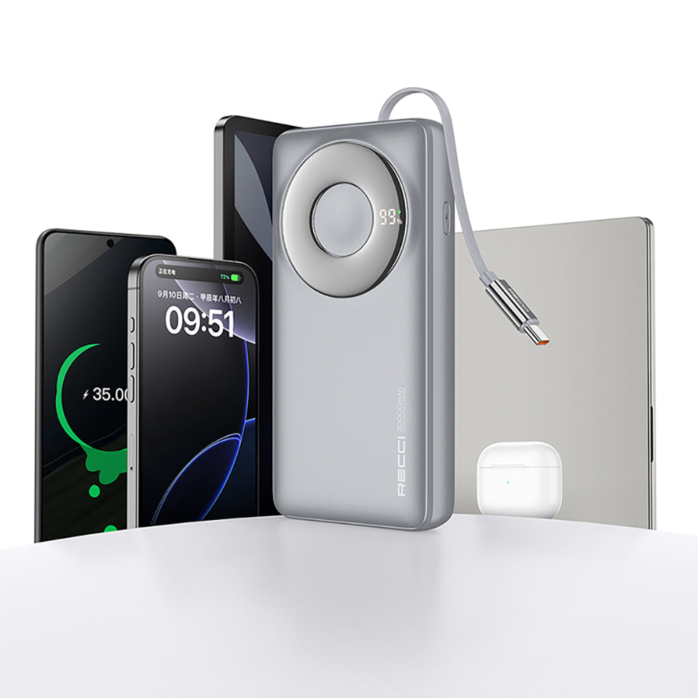 Recci RPB-P72 Hızlı Şarj Özellikli Type-C Kablolu Powerbank 65W 20.000mAh Gri