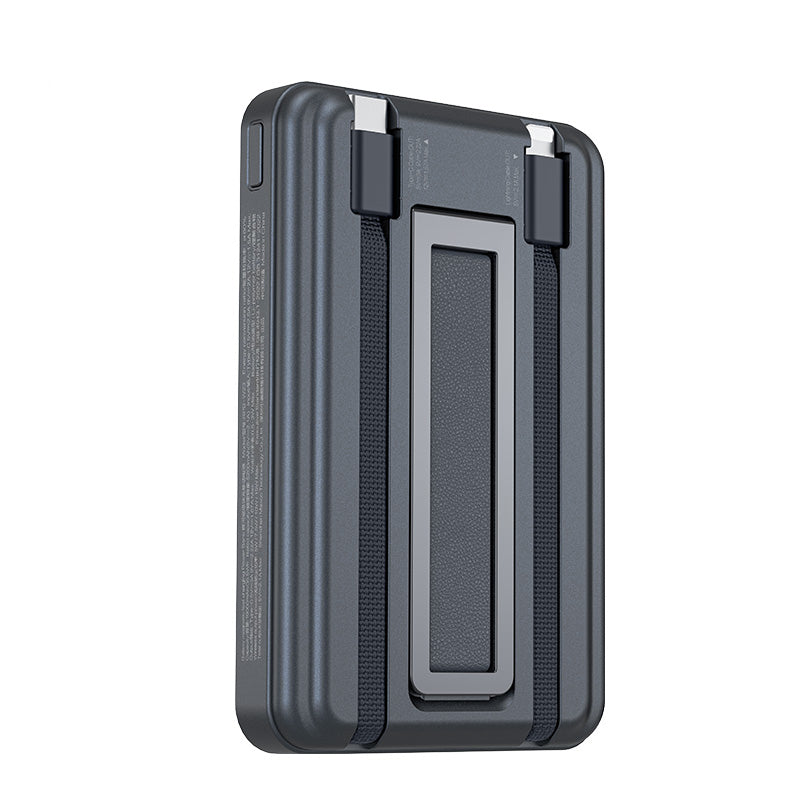 Recci RPB-W23 PD 20W Led Göstergeli Standlı Kablosuz Şarj Özellikli Type-C ve Lightning Kablolu Powerbank 15W 10000mAh Siyah