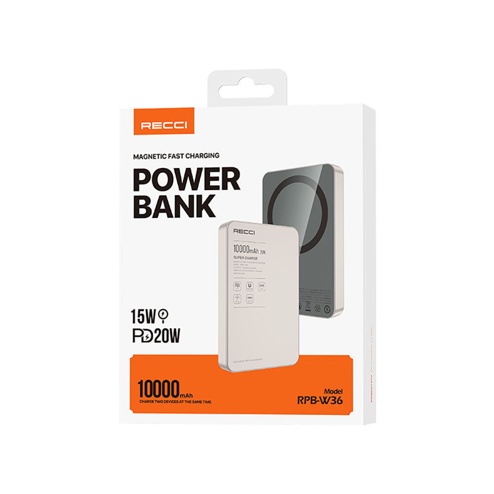 Recci RPB-W36 Ultra İnce PD 20W Hızlı Şarj Özellikli Wireless Powerbank 15W 10000mAh Gold