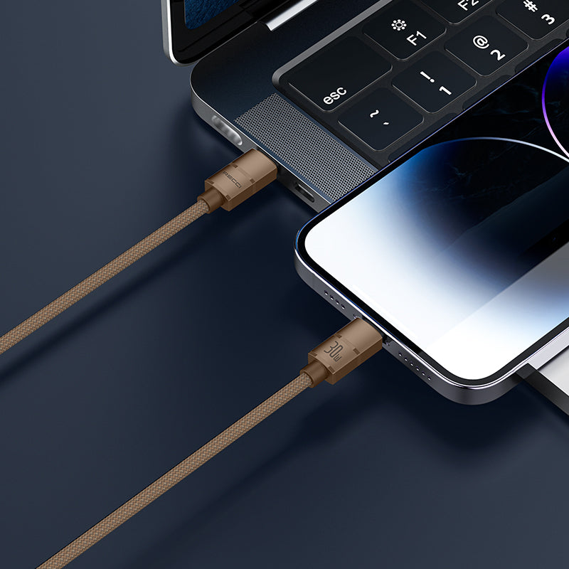 Recci RS08CL Warrior Serisi Type-C to Lightning 30W Hızlı Şarj Özellikli Data ve Şarj Kablosu 1.2M Desert Gold