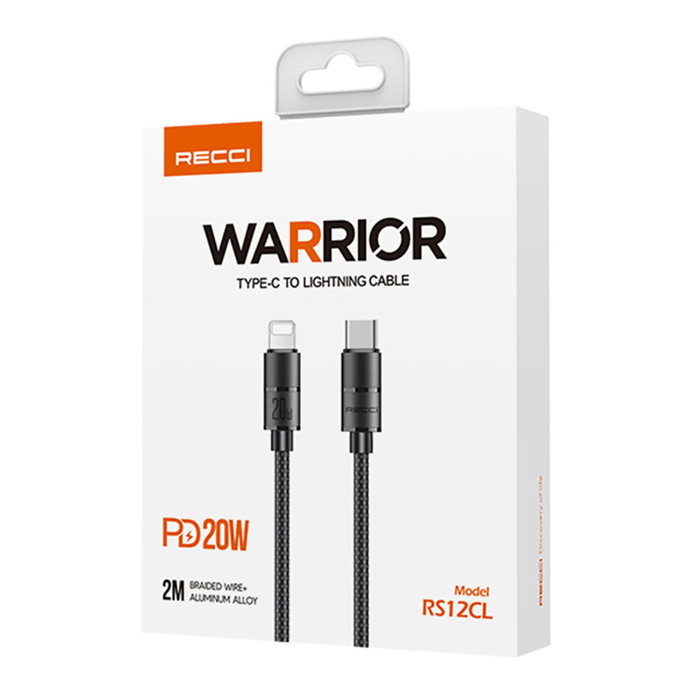 Recci RS12CL Warrior Serisi 20W Hızlı Şarj Özellikli Type-C To Lightning PD Kablo 2M Gri